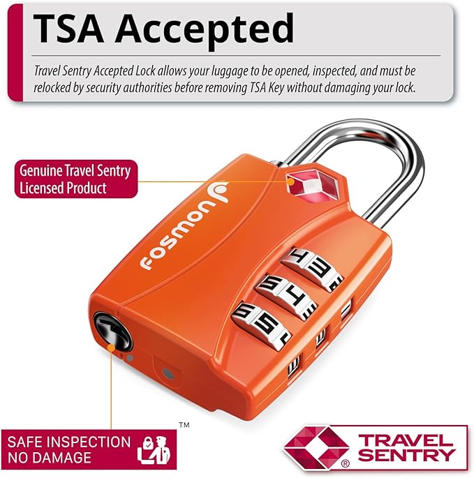 Fosmon TSA Approved Luggage Locks, 3 Digit Combination, 4 Pack Orange | Open Alert Indicator, Suitcase Travel Lock, Gym Locker Padlock, Travel Bag Zipper, Secure Combination - Image 2