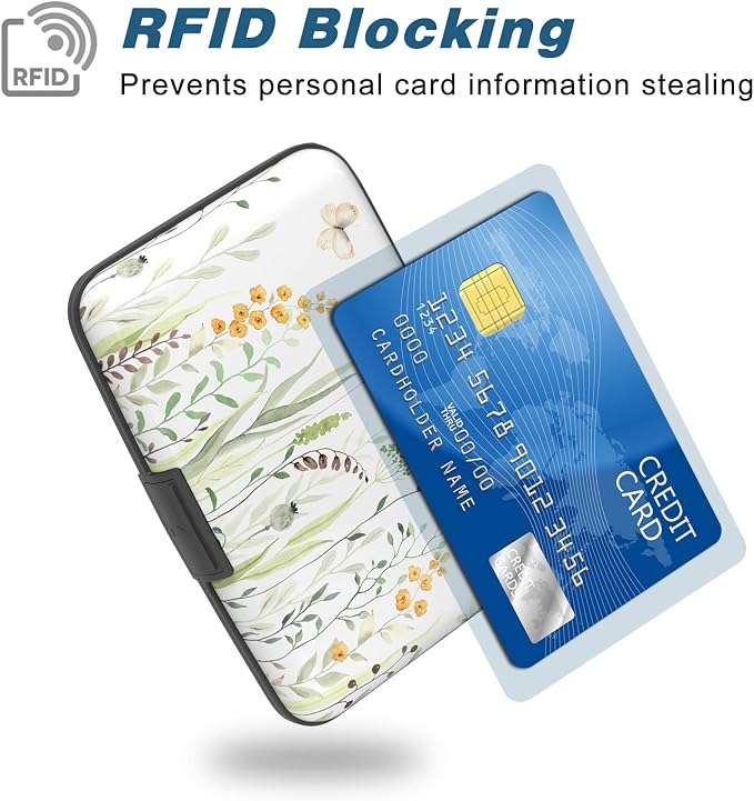 Credit Card Holder, Mini Aluminum Card Wallet RFID Blocking Slim Metal Hard Card Case for Women Men, Butterfly Flowers - Image 2