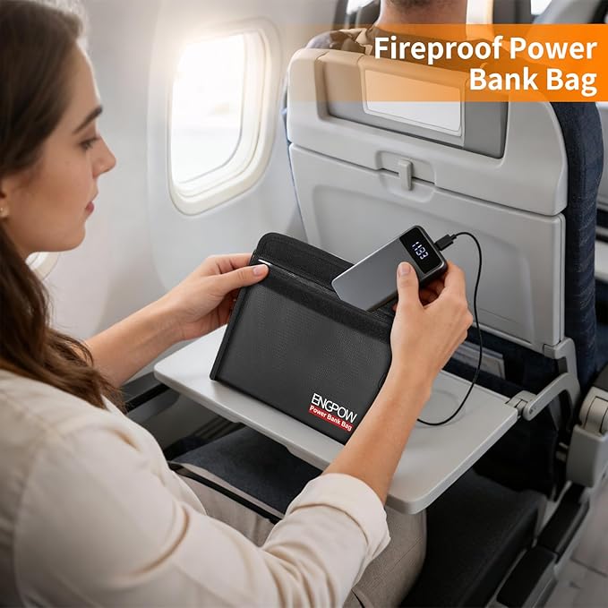 ENGPOW Fireproof Organizer Travel Safe Bag, Portable Electronic Carry Case | Heat Insulated＆Explosion-Proof, Home Travel Storage for Power Bank,Phone,Cables,USB Drive,Charging Protection, 2 Pack, Black - Image 6
