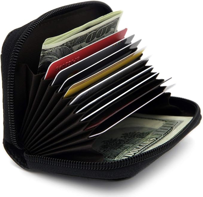 RFID Blocking Genuine Leather Credit Card Case Holder Security Travel Wallet - Black - Image 2