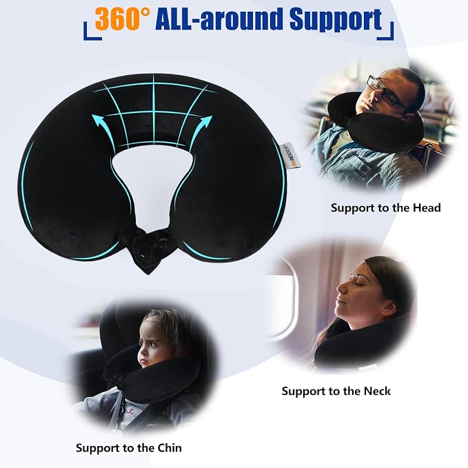 SAIREIDER Neck Pillows for Travel 100% Memory Foam Adjustable Travel Pillows with Storage Bag, Sleep Mask and Earplugs-Prevent The Heads from Falling Forward (Black) - Image 3