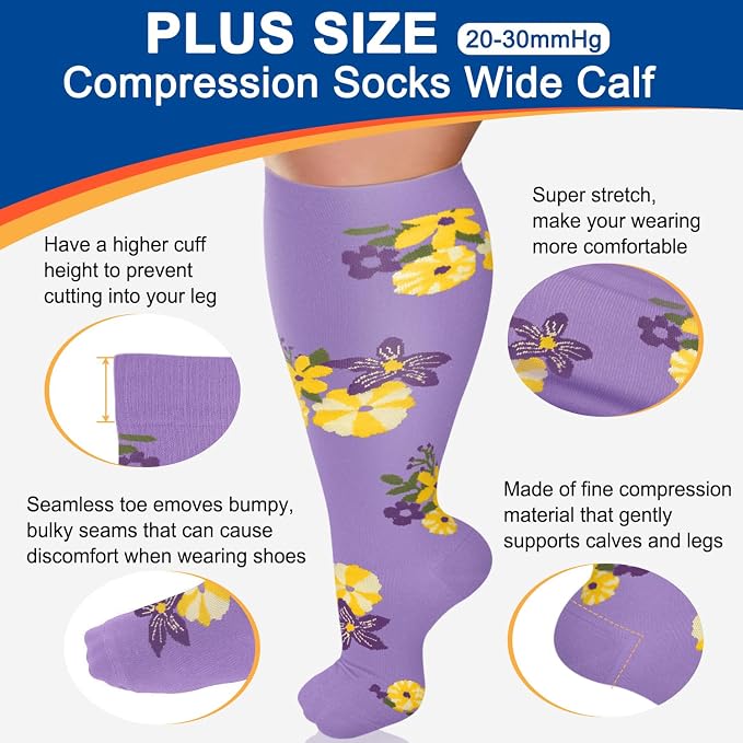 Diu Life Plus Size Compression Socks for Women & Men 15-20 mmhg Extra Wide Calf Knee High Support Socks for Circulation - Image 2