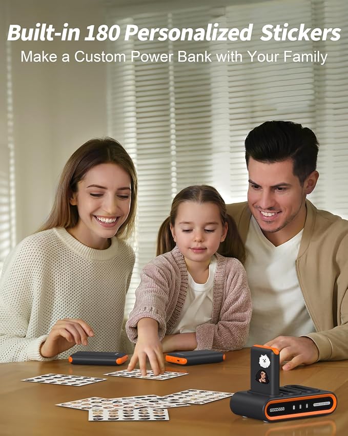 GOODaaa Portable Charger, 3-Pack 10000mAh Slim Power Bank Built in Cables, 3 Outputs 1 Inputs Family Power Hub for All Mobile Devices, Charging Station Set Includes 140 DlY Stickers, for Home,Office - Image 2
