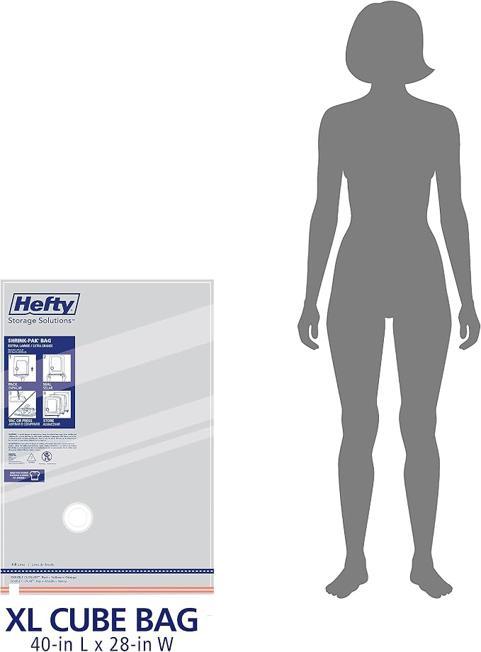 Hefty Shrink-Pak Vacuum Storage Bags - Space Saver for Under Bed Storage, Clothing and Comforters, Odor Resistant, 3X More Storage Space - 3 XL Cubes Bags - Image 4