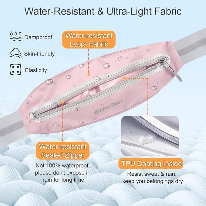 Water Resistant Fanny Pack, Slim Running Belt for Women, Pink | Adjustable Widened Elastic & Reflective, Ultra-Light, Zipper Pocket, Phone Holder for Running Walking Outdoor, Fit All Phones - Image 4
