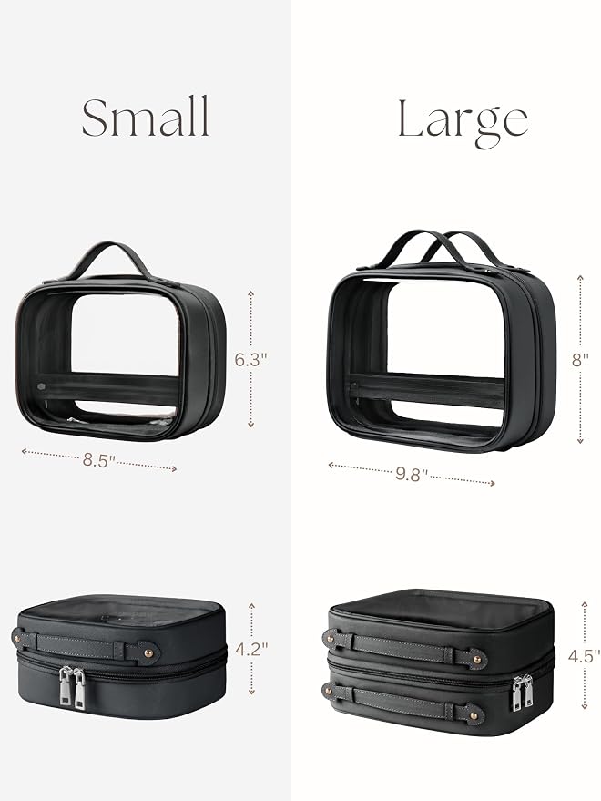 Clear Cosmetic Bag Double Layer Travel Toiletry Bag Clear Makeup Bag Case with 4 Compartments, Transparent Travel Bag for Toiletries, Large Toiletry Bag for Women Cosmetic Case (Black, Large) - Image 4
