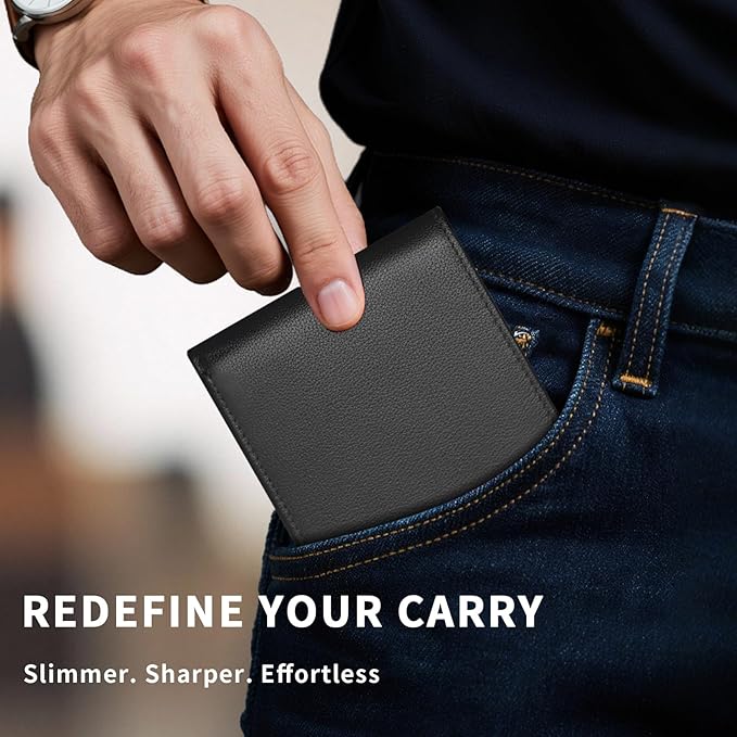 Mens Wallet - Genuine Leather Bifold RFID Blocking Slim Front Pocket Large Capacity with 10 Card Slots, 2 ID Windows & 2 Cash Pockets - Heavy Duty Stitched Gift for Men (Black) - Image 6