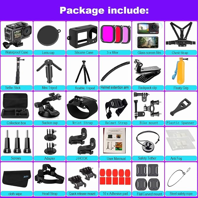 Accessories Bundle for DJI Osmo Action 5 Pro/Action 4/3 Waterproof Case Diving Housing Silicone Case Glass Screen Protector Film Whole Kit 60E (Kit1 for DJI Osmo Action 5 Pro/4/3) - Image 7