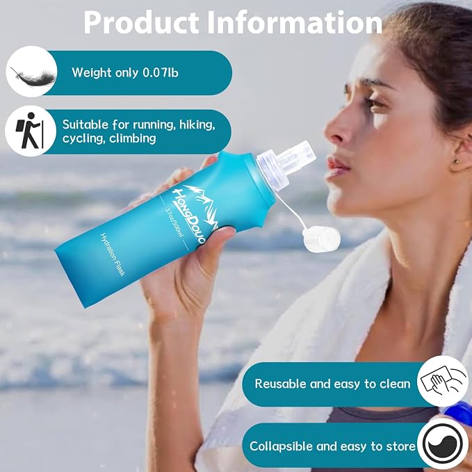 2 Packs Soft Flask, 17oz/500ml TPU Collapsible Soft Water Bottle for Hydration Pack, Running Vest, BPA-Free Folding Water Bottles for Hiking Cycling Climbing Running Outdoor Sports - Image 3