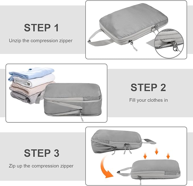 Compression Packing Cubes, Ultralight Packing Cubes for Carry on Suitcase, Travel Packing Essentials for Suitcase Organizer Bags Set, Durable Travel cubes for Luggage (Gray, Set of 4) - Image 5