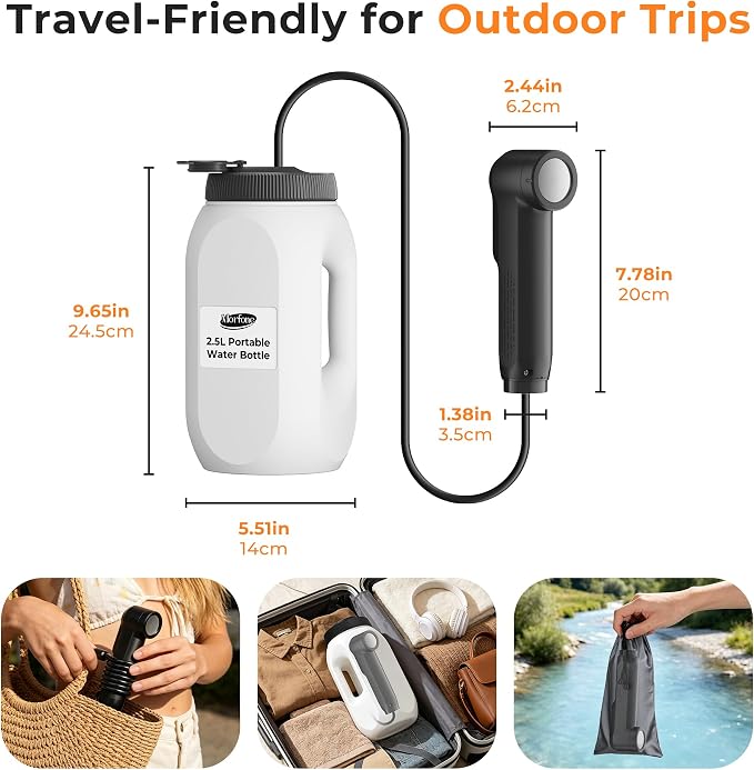 Portable Bidet for Travel Electric Handheld Sprayer 2.5L Large Tank | Dual Spray Modes One-Twist Adjust, 1600mAh Battery, LED Display USB-C Rechargeable, IPX6 Waterproof, for Women Men - Image 4