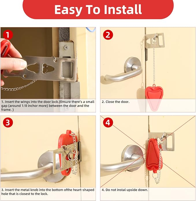 Portable Travel Door Lock, No Tool Hotel Door Latch, Red, 1 Pack | Stainless Steel Lock Plate, Installs At The Door Latch Without Tools, Compact Design For Hotels, Apartments And Dorm Rooms - Image 6
