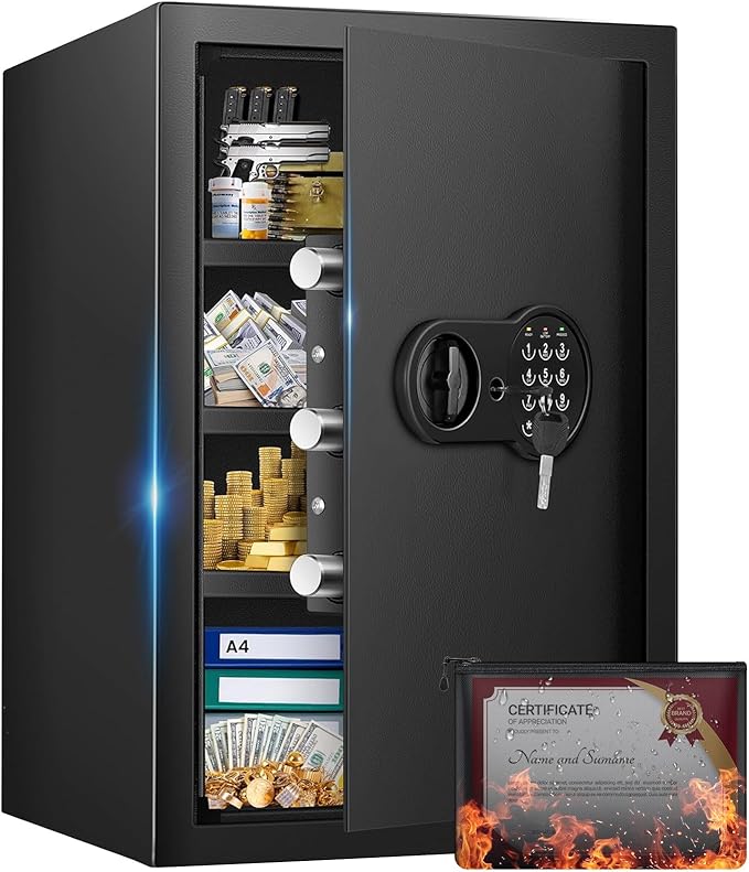 23.62'' Tall Extra Large Home Safe Box, Safe with Fireproof Waterproof Document Bag, Digital Keypad and 3 Removable Steel Shelves, Security Box for Money Medicines Jewelry Valuables by Mitlvge