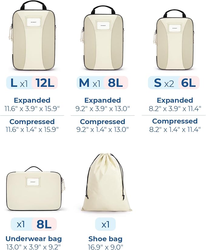 BAGSMART Compression Packing Cubes, 6 PCS Packing Cubes for Suitcases, Travel Bags Organizer for Luggage, Lightweight Packing Cube for Travel Essentials - Image 2