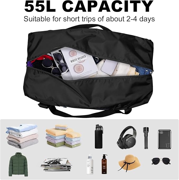 HOLYLUCK Foldable Travel Duffel Bag Luggage Great for Gym -55L, black - Image 3