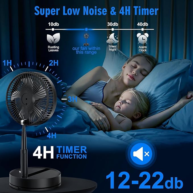 Portable Foldable Rechargeable Oscillating Fan - 8.6" 8000mah Remote Fan | Battery Operated USB C Small Fan Quiet Table Desk Fan Folding Standing Pedestal Fan for Bedroom Rome Office Camping Travel - Image 3
