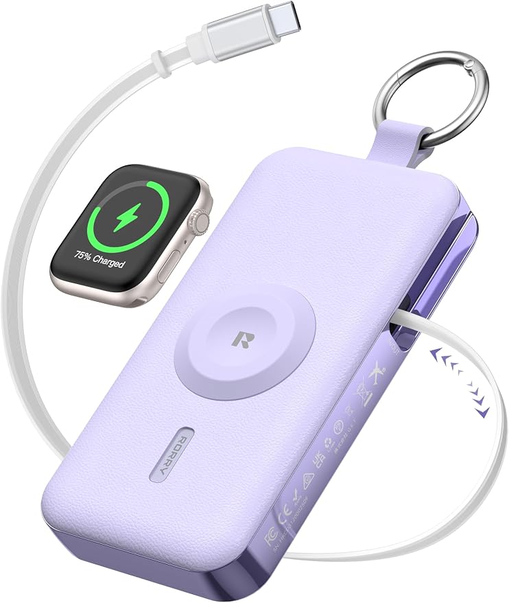 RORRY CharmGo Portable Charger 3 in 1 iPhone Power Bank for Apple 12000mAh | Built-in Retractable Cable Fast Charging Travel Keychain Battery Pack for Apple Watch /iPhone Air/17/16/15/14/13/12 by RORRY