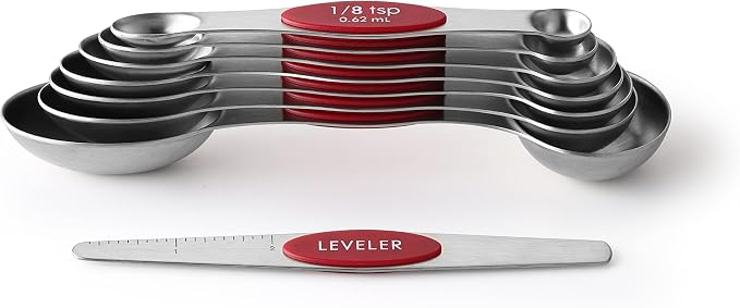 Spring Chef Stainless Steel 8 Magnetic Measuring Spoons Set, 2 Pack, Red | Nesting Teaspoon & Tablespoon Measuring Spoons w/ Leveler for Dry & Liquid Ingredients, Measure Spoons For Baking & Cooking - Image 8