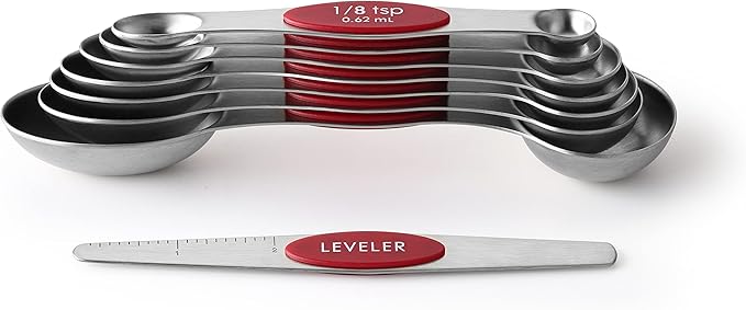 Spring Chef Stainless Steel Magnetic Measuring Spoons Set of 8, Red | Dual Sided Metal Teaspoon & Tablespoon Measuring Spoons with Leveler for Dry & Liquid Ingredients, Fits in Kitchen Spice Jars - Image 8