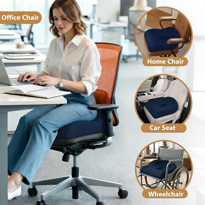 Ergonomic Memory Foam Seat Cushion for Office Chair, Blue | Wheelchair Cushions for Tailbone, Hip, Sciatica Support, Soft & Breathable, Chair Pad for Long Sitting, Driving - Image 7