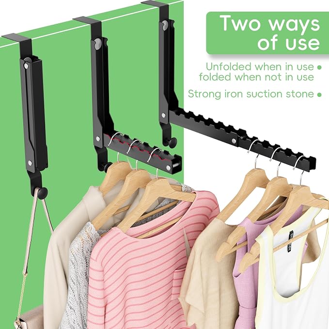 Foldable Over the Door Hooks, Over the Door Hanger for Space Saving | Heavy-duty and Portable, Suit Door Up to 1 3/4" Thick with 11 Slots for Hanging Clothes, Perfect for Small Dorm and Bedroom - Image 3