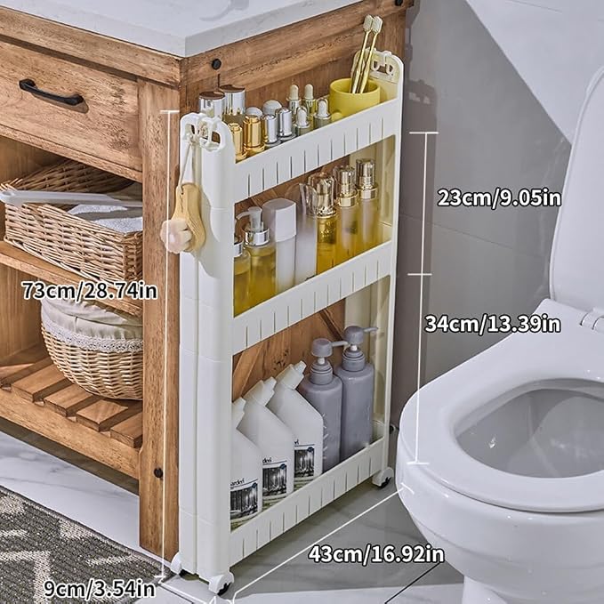 3.54 Slim Storage Cart Durable Bathroom Organizer Slide Out Storage Cart Rolling Utility Cart Slide Out Organizer Narrow Shelf Rack for Kitchen Bathroom Study Office - Image 2