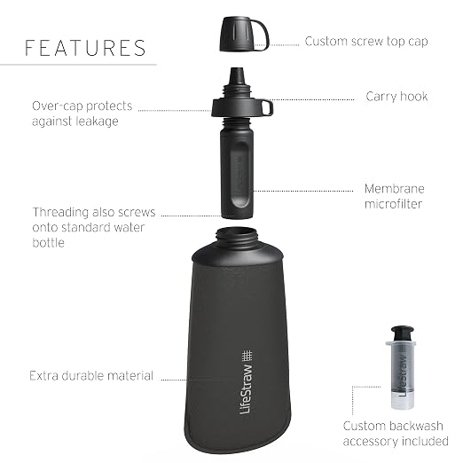 LifeStraw Peak Series — Collapsible Squeeze Bottle Water Filter System BPA Free - 650 ml for Trail Running, Camping, Hiking, Travel, Cycling, and Fishing; Dark Mountain Gray - Image 2
