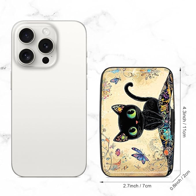 Credit Card Holder, Mini Aluminum Card Wallet RFID Blocking Slim Metal Hard Card Case for Women Men, Cat on Branch - Image 2