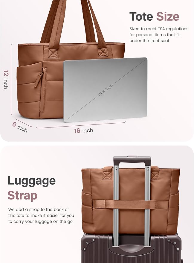 Uselike Tote Bag for Women with Zipper, Quilted Puffer Tote Bag with Compartments, Lightweight Puffy Work Bags for Women - Image 6