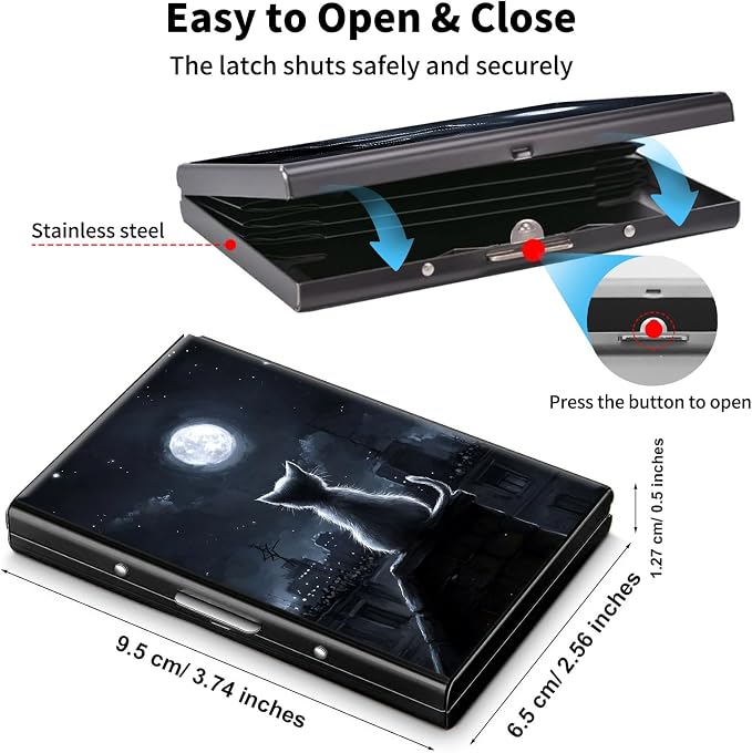 Metal Wallet,Credit Card Holder for Women Men,RFID Blocking Card Holder Wallet Mini Slim Aluminum Wallet ID Case Hard Card Case Business Card Holder Case,Lonely Cat Moon - Image 5