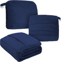 DEZ FURNISHINGS 4-in-1 Travel Compact Blanket Pillow Super Soft Velvet with Luggage Sleeve and Backpack Clip, Navy, 60" W x 45" H by DEZFurnishings