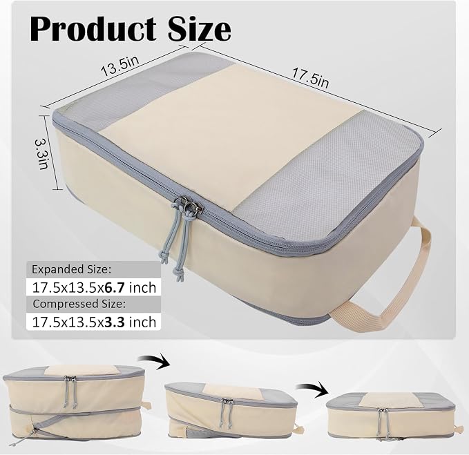 Compression Packing Cubes for Travel Packing Organizers, Mesh Beige, XL | Expandable Travel Cubes for Packing Suitcase Organizer Bags Compression Bags for Travel Accessories - Image 5