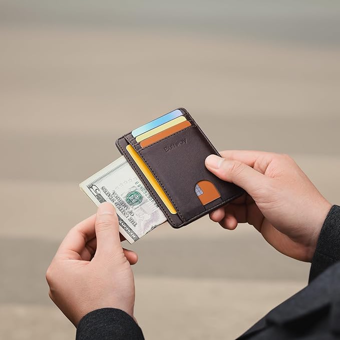 Buffway Slim Minimalist Front Pocket RFID Blocking Leather Wallets for Men and Women - Pebble Brown - Image 6