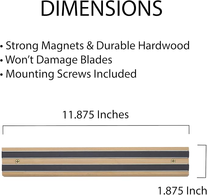 HIC Kitchen Magnetic Knife Holder and Tool Storage Bar, Wood, 12-Inches, 12 inch - Image 6