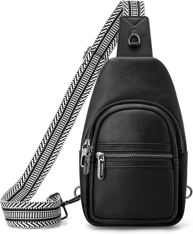Anti-theft Sling Bags Women Small PU Leather Chest Fanny Pack | RFID Blocking,Safety Zipper,5 Card Slots,Adjustable Strap,Large Capacity,Multi Pockets,Faux Leather,Daypack,Bum Bags,Travel by WillSolunaCrossbodyBags