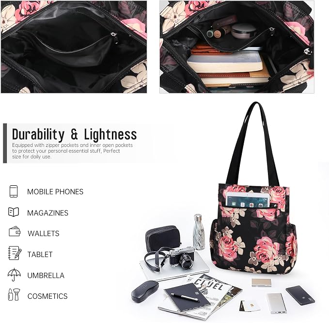 HUA ANGEL Floral Tote Bag - Casual Shoulder Bag Daily Tote Bag with Zipper Gym Travel Shopping Work Handbag for Women - Image 5