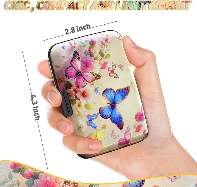 Credit Card Holder, Colorful Butterfly Mini RFID Small Aluminum Card Wallet | Blocking Slim Metal Business Card Case, RFID Blocking Front Pocket Wallet Hard Case Durable CC Holder for Women Girl - Image 3