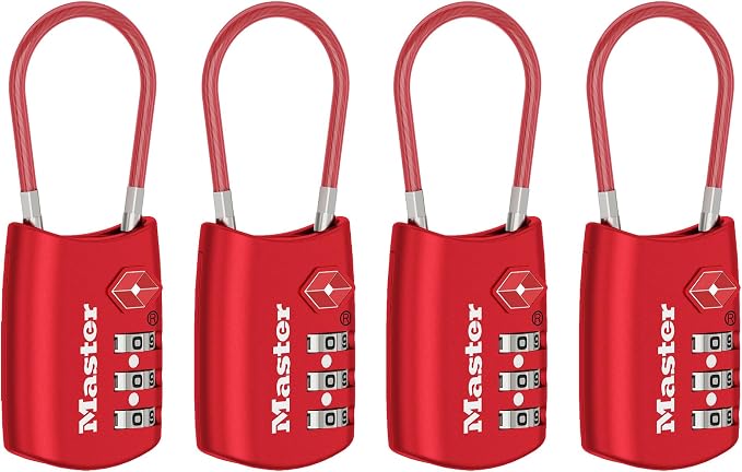 Master Lock TSA Approved Combination Luggage Lock, 4-Pack, 4688REDEC4 | TSA Accepted Set Your Own Combination Travel Lock for Suitcases, Backpacks, Airport Security, Resettable 3-Digit Lock - Image 4
