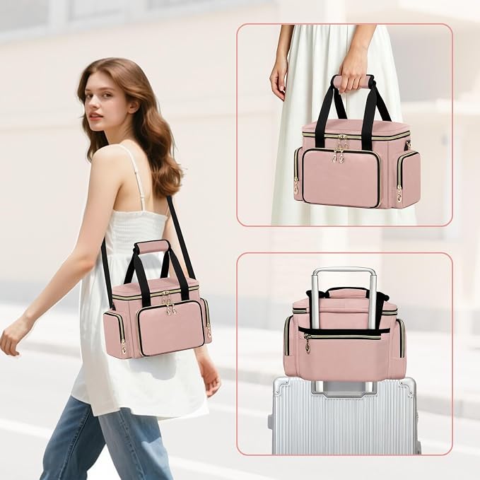 GDNasist Large Makeup Bag, Portable Travel Makeup Bag Organizer | Cosmetic Travel Bag for Women Girls with Removable Shoulder Strap & Detachable Dividers, Toiletry Bag for Makeup Pink - Image 7