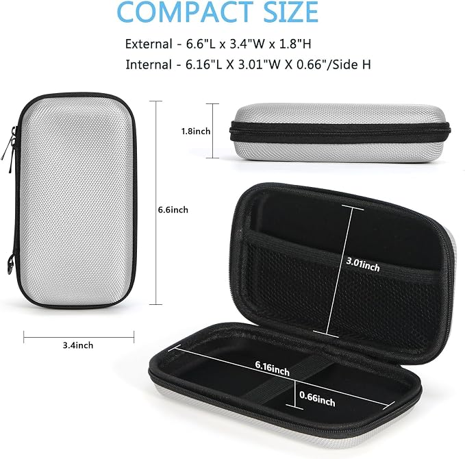 Small Tech Zipper Bag Organizer, Silver Shockproof EVA Carrying Case | Mesh Pocket, Universal Electronic Pouch for Cell Phone, Charger, Cord, Cable, Hard Travel Case, Portable - Image 3