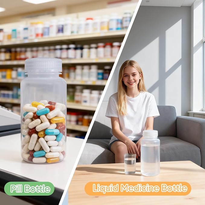 DEMORA 8 oz Plastic Bottles with Lids, Airtight Refillable Wide Mouth Travel Bottles for Toiletries, PP Food Grade Plastic Containers for Liquids Pill Water Sample Lab Reagent (Clear, 2 Pcs) - Image 3