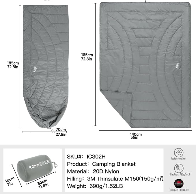 3M Thinsulate Insulation Warm Camping Blanket Ultralight Compact - Image 7