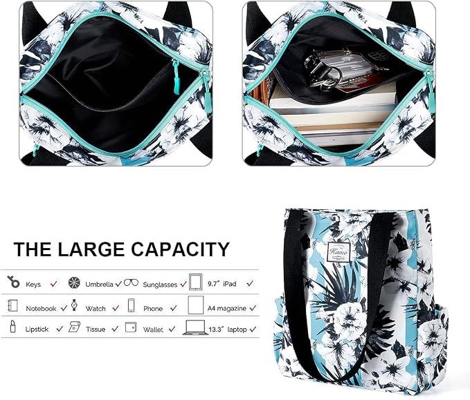 KAMO Floral Tote Bag - Waterproof Lightweight Handbags Travel Shoulder Bag for Hiking Yoga Gym Swimming Travel Beach - Image 5