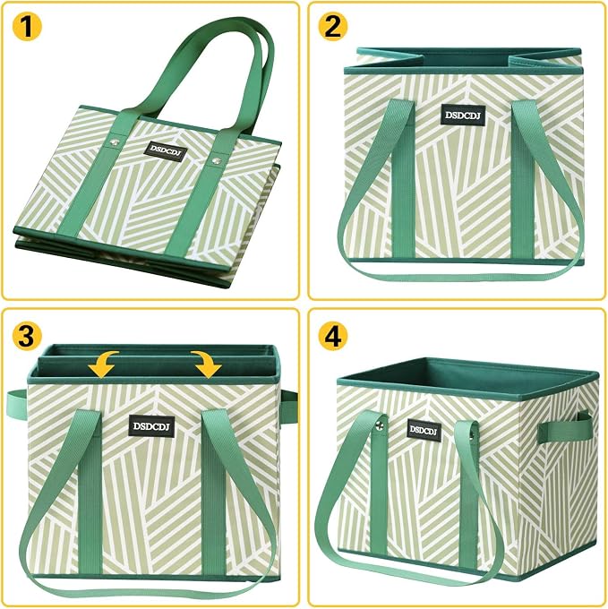 Reusable Grocery Bags 3 Pack - Heavy Duty Reusable Shopping Bags with Hard Bottom & Long Handles, Foldable Utility Tote Bag with Box Shape to Stand Up, 13x10.23x11in, Twill Green - Image 8