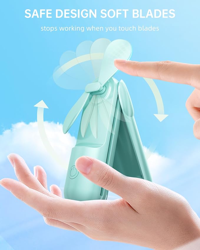 Mini Handheld Fan, Portable Hand Fan with USB Rechargeable, 2000 mAh Battery Operated, 3 Speeds Adjustable, 2 IN 1 Small Personal Pocket Fan for Women Girls Travel Outdoor - Image 4