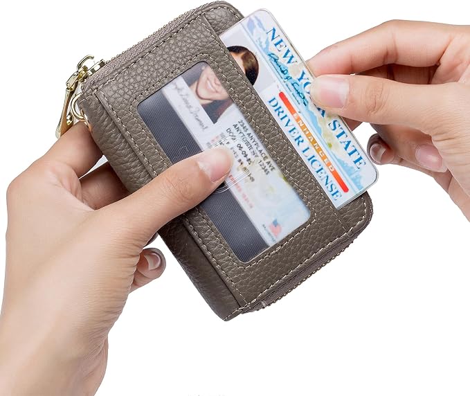 imeetu Rfid Credit Card Holder, Businese Card Case, Wallet for Women Men | Genuine Leather Card Wallet with id Window, Keychain & Double Zipper, Water-resistan Small Wallet with Gift Box, Daily Travel - Image 3