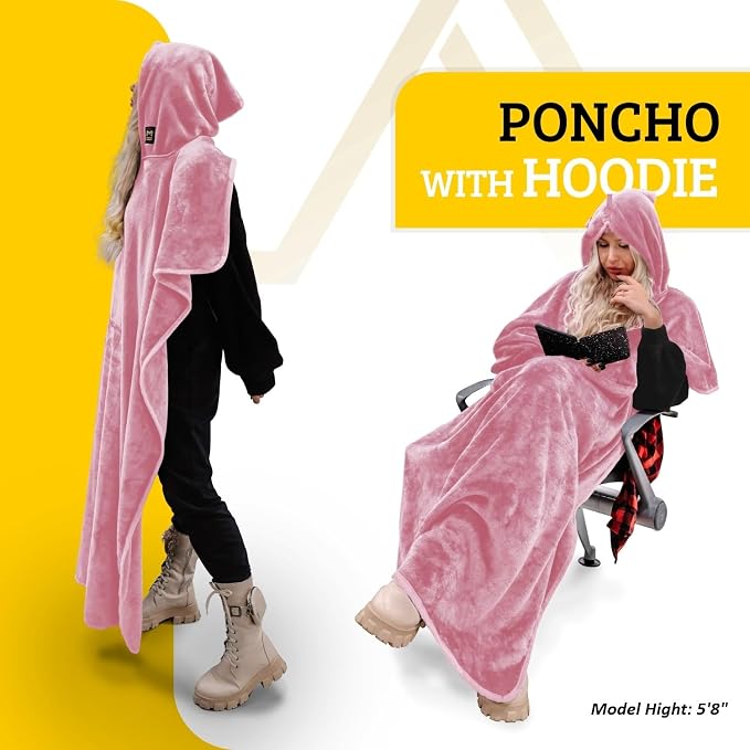 Travel Blanket Airplane Compact with Hoodie – 2in1 Airplane Travel Accessories from Plane Blanket to Travel Pillow with Luggage Strap, Soft Handle & Secure Pocket (Light Pink, 62x41'') | 300 GSM fleece airplane blanket; attached hoodie doubles as its s... - Image 4