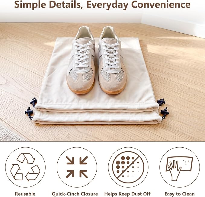 6 PCS Flannel Cloth Shoe Bags for Travel & Packing for Women & Men | 17.7 x 13.8 in | Fits One Pair up to Men's US Size 13 | Drawstring | Dust Resistant | Washable & Reusable | Closet Storage - Image 5