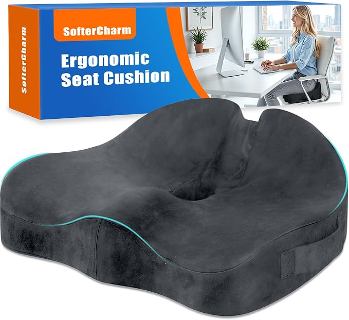 Memory Foam Seat Cushion for Office Chair & Car Seat, Grey | for Office Chair, Car Seat, Relieving Pressure Tailbone Sciatica Back Pain for Long Sitting Office Workers, Car Drivers by Unknown