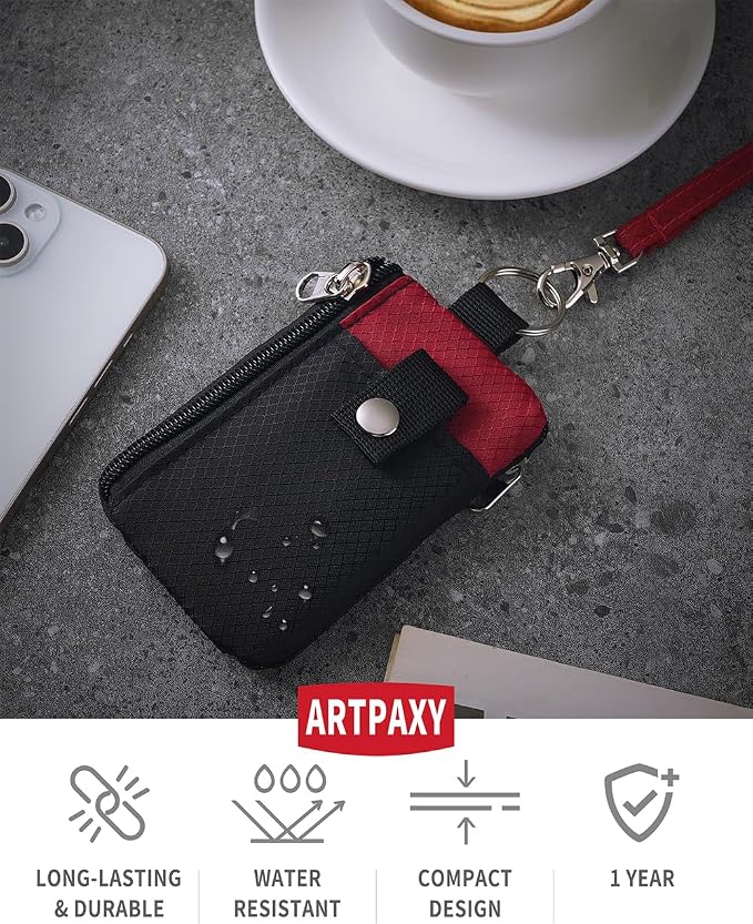Artpaxy Minimalist Wallet For Mens Womens, Keychain RFID Blocking Zipper Small Wallet with ID Window 2 Lanyards,Water Resistant Travel Cash Card Coin Case Boys Girls - Image 2
